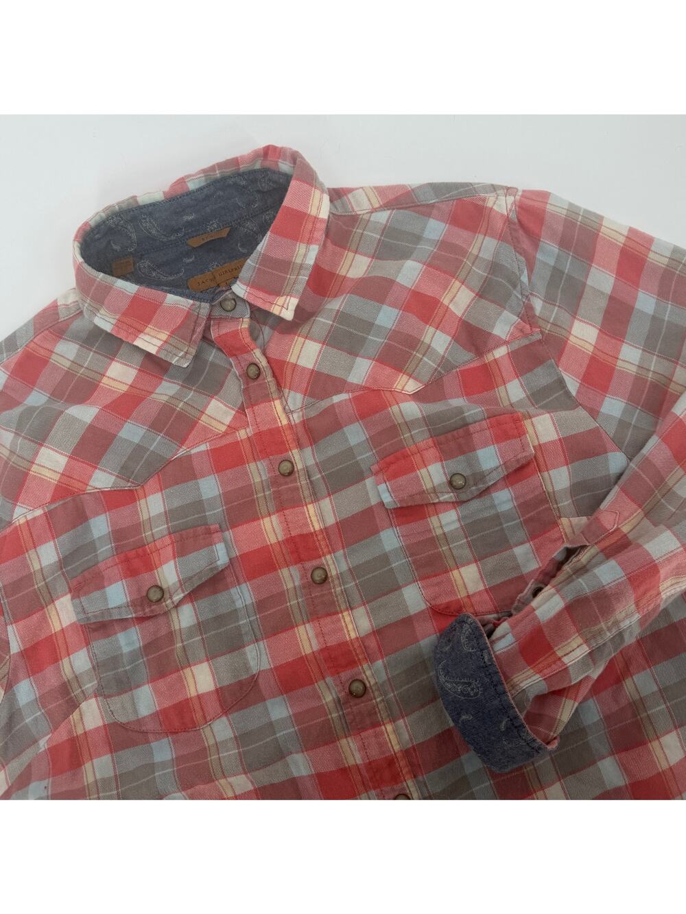 JACKS GIRLFRIEND Bea Pink Plaid Casual Flannel Snap Button Down Shirt Women's L
